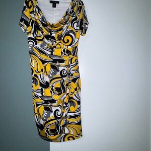 Black white yellow midi dress